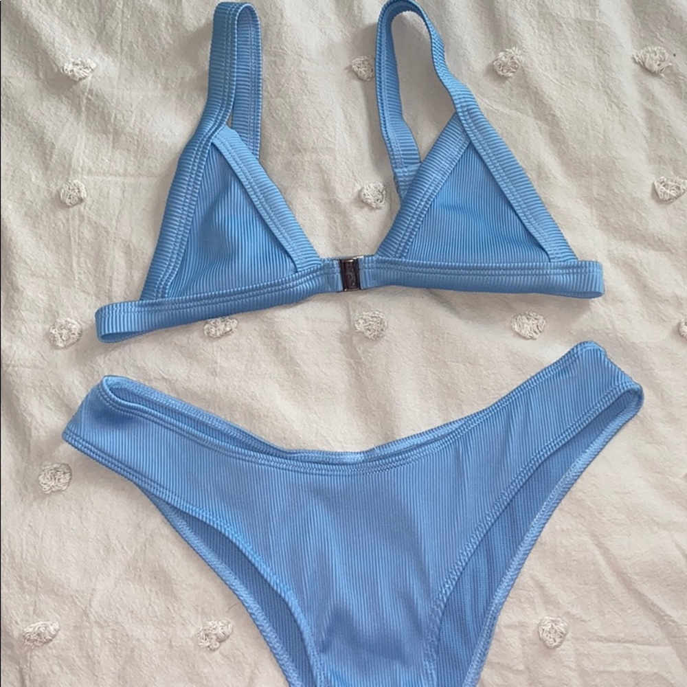 Blue Textured Bikini Set